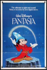 7p252 FANTASIA 1sh R1982 Sorcerer's Apprentice Mickey Mouse, Disney musical cartoon classic!