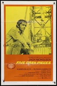 7p270 FIVE EASY PIECES 1sh 1970 cool image of Jack Nicholson, directed by Bob Rafelson!