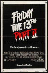 7p293 FRIDAY THE 13th PART II teaser 1sh 1981 slasher horror sequel, body count continues!