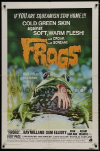 7p294 FROGS 1sh 1972 great horror art of man-eating amphibian with human hand hanging from mouth!