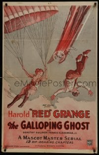 7p304 GALLOPING GHOST 1sh R1937 adventure serial, cool artwork of crashing plane & parachute!