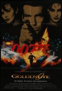7p314 GOLDENEYE DS 1sh 1995 cast image of Pierce Brosnan as Bond, Isabella Scorupco, Famke Janssen!