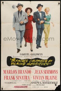 7p339 GUYS & DOLLS 1sh 1955 Marlon Brando, Jean Simmons, Frank Sinatra & Blaine arm-in-arm!