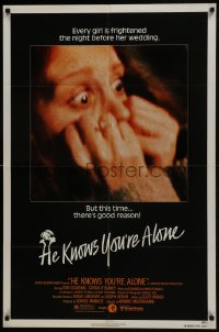 7p348 HE KNOWS YOU'RE ALONE 1sh 1980 every girl is frightened the night before her wedding!