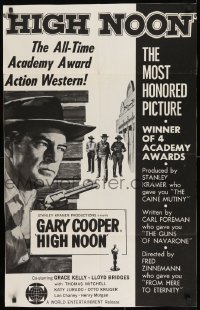 7p362 HIGH NOON 1sh R1966 art of cowboy Gary Cooper, Fred Zinnemann classic!