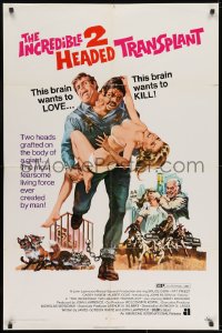 7p391 INCREDIBLE 2 HEADED TRANSPLANT 1sh 1971 one brain wants to love, the other wants to kill!