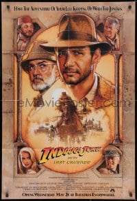 7p394 INDIANA JONES & THE LAST CRUSADE int'l advance 1sh 1989 art of Ford & Connery by Drew!