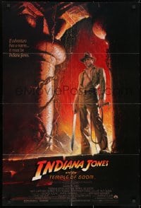 7p395 INDIANA JONES & THE TEMPLE OF DOOM 1sh 1984 great art of Harrison Ford by Bruce Wolfe!
