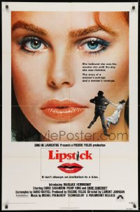 7p455 LIPSTICK 1sh 1976 super close up of sexy Margaux Hemingway, the story of a woman's revenge!