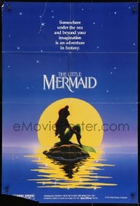 7p459 LITTLE MERMAID teaser DS 1sh 1989 Disney, great art of Ariel in moonlight by Morrison/Patton!