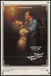 7p637 POSTMAN ALWAYS RINGS TWICE 1sh 1981 art of Jack Nicholson & Jessica Lange by Rudy Obrero!