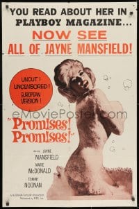 7p648 PROMISES PROMISES 1sh 1963 sexy image of naked Jayne Mansfield covered only by bubbles!