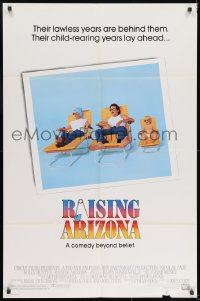 7p666 RAISING ARIZONA 1sh 1987 Coen Brothers, best art of Nicolas Cage, Holly Hunter & baby!