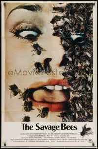 7p733 SAVAGE BEES 1sh 1976 terrifying horror image of bees crawling on girl's face!
