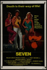 7p759 SEVEN 1sh 1979 AIP, sexy babes in bikinis with guns, death is their way of life!