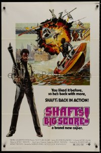 7p768 SHAFT'S BIG SCORE 1sh 1972 great artwork of mean Richard Roundtree with big gun!