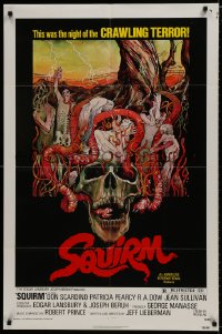 7p816 SQUIRM 1sh 1976 wild Drew Struzan horror art, it was the night of the crawling terror!