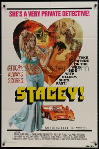 7p818 STACEY 1sh 1973 Andy Sidaris directed, sexy artwork of Anne Randall by John Solie!