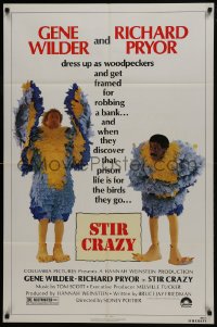 7p835 STIR CRAZY 1sh 1980 Gene Wilder & Richard Pryor in chicken suits, directed by Sidney Poitier!