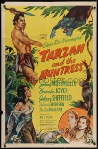 7p870 TARZAN & THE HUNTRESS 1sh 1947 Johnny Weissmuller, Brenda Joyce, Johnny Sheffield