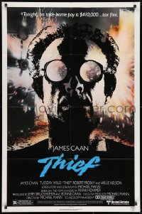7p889 THIEF 1sh 1981 Michael Mann, really cool image of James Caan w/goggles!