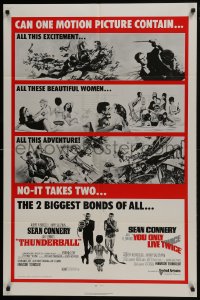 7p899 THUNDERBALL/YOU ONLY LIVE TWICE 1sh 1971 Sean Connery's two biggest James Bonds of all!