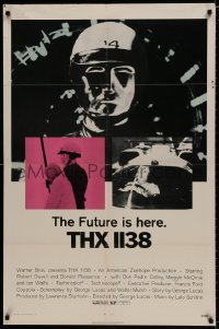 7p903 THX 1138 1sh 1971 first George Lucas, Robert Duvall, bleak sci-fi, double inset images!