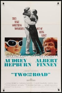 7p929 TWO FOR THE ROAD 1sh 1967 Audrey Hepburn & Albert Finney embrace, directed by Stanley Donen!