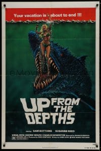 7p934 UP FROM THE DEPTHS 1sh 1979 wild horror artwork of giant killer fish by William Stout!