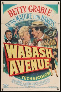 7p954 WABASH AVENUE style A 1sh 1950 artwork of Betty Grable & Victor Mature smiling at each other!