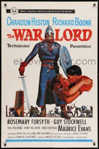 7p961 WAR LORD 1sh 1965 Charlton Heston all decked out in armor with sword by Howard Terpning!
