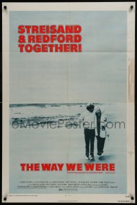 7p965 WAY WE WERE 1sh 1973 Barbra Streisand & Robert Redford walk on the beach!