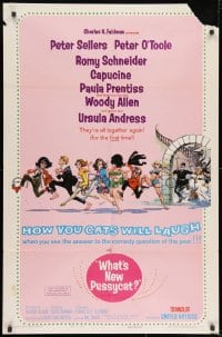 7p974 WHAT'S NEW PUSSYCAT style A 1sh 1965 Frazetta art of Woody Allen, Peter O'Toole & sexy babes!