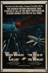 7p978 WHEN WORLDS COLLIDE/WAR OF THE WORLDS 1sh 1977 cool sci-fi art of rocket in space by Berkey!