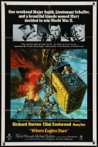 7p979 WHERE EAGLES DARE 1sh 1968 Clint Eastwood, Burton, Ure, different art by Terpning!