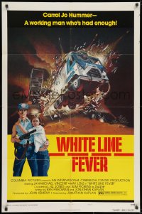 7p982 WHITE LINE FEVER style B 1sh 1975 Jan-Michael Vincent, cool truck crash artwork!