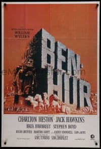 7r535 BEN-HUR 27x40 commercial poster 1970s Heston, Wyler classic epic, chariot & title art!