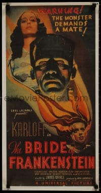 7r536 BRIDE OF FRANKENSTEIN 14x27 commercial poster 1970s Lanchester & Boris Karloff as the monster