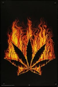 7r854 BURNING LEAF 24x36 German commercial poster 2000s great art of fiery marijuana leaf!