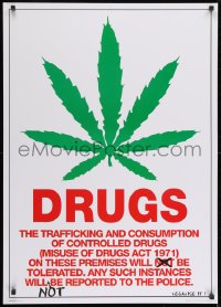 7r449 DRUGS 25x36 English commercial poster 1997 marijuana leaf, someone altered the sign!