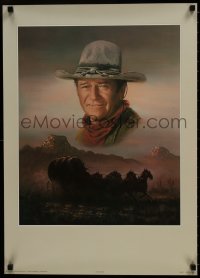 7r577 JOHN WAYNE 20x28 commercial poster 1980s cool close-up smiling cowboy western art by Shinn!