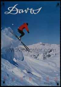 7r590 PARSENN DAVOS 21x30 commercial poster 1960s really cool skiing image by Gensetter!