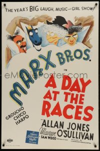 7r009 DAY AT THE RACES S2 recreation 1sh 2002 Groucho, Chico & Harpo Marx in bed with horse!