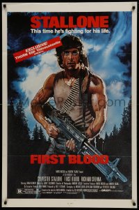 7r255 FIRST BLOOD 27x41 video poster R1985 artwork of Sylvester Stallone as John Rambo by Struzan!