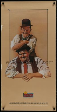 7r261 NOSTALGIA MERCHANT 20x40 video poster 1985 Nelson art of Stan Laurel & Oliver Hardy!