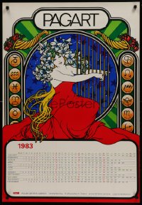 7r519 JAKUB EROL Polish calendar 1983 calendar art with musical character playing harp!