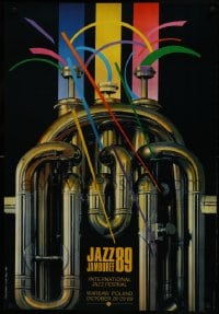 7r482 JAZZ JAMBOREE '89 Polish 26x38 1989 cool art of instrument by Roslaw Szaybo!