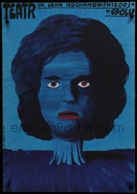 7r513 TEATR IM JANA KOCHANOWSKIEGO Polish 23x33 1975 artwork of blue woman by Jan Sawka!