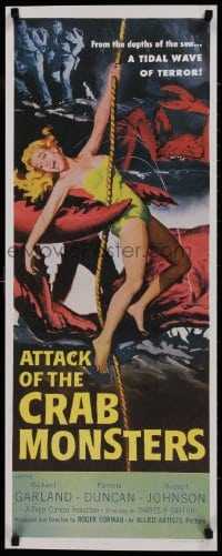 7r965 ATTACK OF THE CRAB MONSTERS 14x36 REPRO poster 2010s Corman, art of girl attacked by beast!