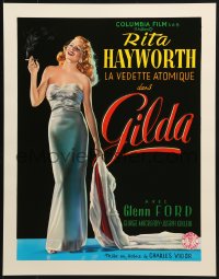 7r975 GILDA 15x20 REPRO poster 1990s sexy smoking Rita Hayworth full-length in sheath dress